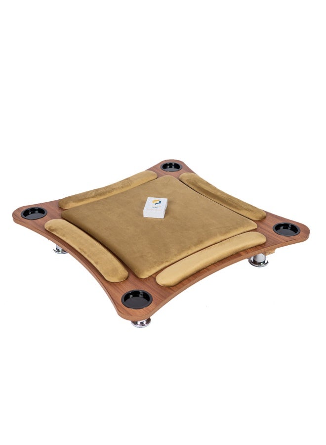 البدر بطاقات لعب خشبية منحنية من البادر، طاولة العاب متوسطة الحجم، طاولة بلوت خشبية منحنية متوسطة الحجم 80 × 80، طاولة بطاقات لعب ارضية، طاولة بقع ارضية (كريمي) - Image 1